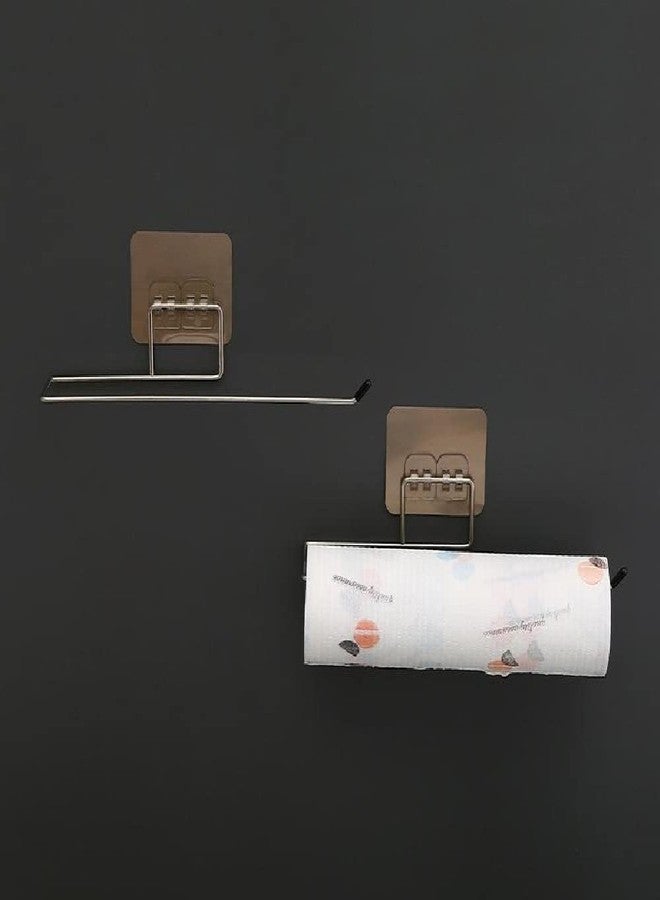 Mahi Enterprise® Stainless Steel Self Paper Roll Holder Tissue Paper Stand Towel Bar Hanger for Kitchen Bathroom Toilet with Magic Adhesive Pad and Kitchen Paper Roll Holder (Pack of 1) - Image 2